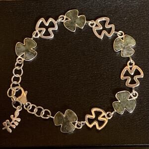 Connemara Marble Sterling Silver Shamrock Link Bracelet Vintage Ireland